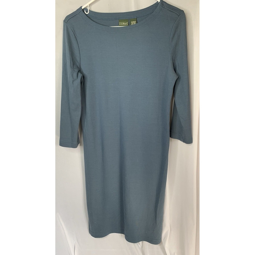 Women's L.L. Bean Small-reg Blue 3/4 Sleeve Knee Length Casual Dress Comfortable